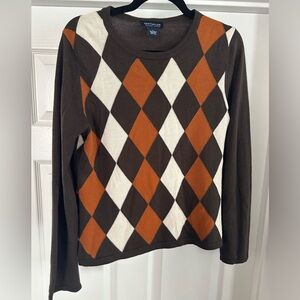 Ann Taylor Argyle Sweater - Brown, White, and Orange